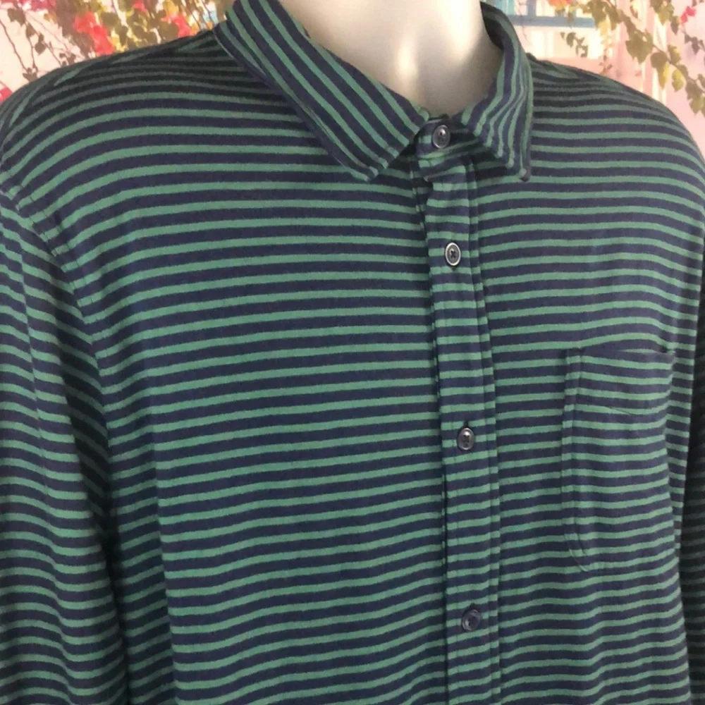 NWOT J. Crew Green & Blue Striped Slub Cotton Harbor Shirt